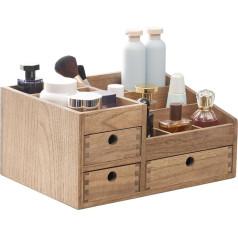 KIRIGEN Wooden Makeup Organiser Storage Cabinet Table Cosmetic Organiser Jewellery Storage Box 8 Compartments Makeup Display Box with 3 Drawers Yellow-Brown