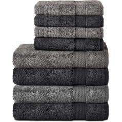 Komfortec Set of 8 hand towels made of 100% cotton, 4 bath towels 70 x 140 cm and 4 hand towels 50 x 100 cm, terry cloth, soft, towel, large, anthracite grey and black.