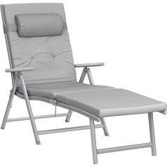 SONGMICS GCB24GY Sun Lounger, foldable, deck chair with 6 cm thick mattress, removable pillow, made of rustproof aluminium, breathable, comfortable, adjustable, can support up to 150 kg, smoky grey