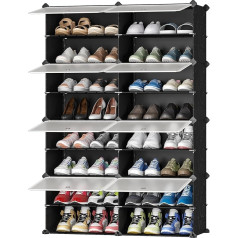 JOISCOPE Shoe Cabinet, Portable Shoe Cabinet, DIY Plastic Dustproof Shoe Cabinet, Modular Shoe Cabinet for Hallway, Bedroom, Living Room, Entrance, Black with Transparent Door, 2 x 8