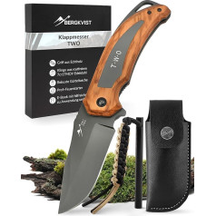 BERGKVIST® Folding Knife TWO (One-Handed Knife) - Sharp Pocket Knife for Outdoor & Survival with Wooden Handle, Fire Steel & Belt Bag