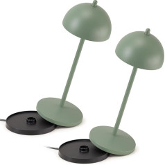 LA VILLE LUMIÈRE LVL Set of 2 EvaG Wireless Table Lamps - LED Touch Dimmable Lamp for Indoor/Outdoor Use IP65 - Light Temperature from 2200 to 3000 K, Long Service Life, Aluminium, Sage