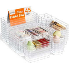 Lifewit 45 Pieces Drawer Organiser Made of Clear Plastic, Desk Drawer Divider, Trays, Chest of Drawers Storage Boxes, Divider Box for Makeup, Jewellery and Gadgets, Bedroom, Bathroom, Office