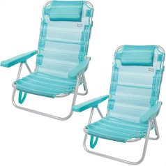 AKTIVE 62252 Set of 2 Chairs Aluminium 5pos 60 x 47 x 83 cm with Cushion and Handle, Mediterranean