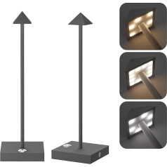 Aipsun Pack of 2 LED Dimmable Battery Table Lamps, Wireless Anthracite, Rechargeable, Warm Light Colour, 2700K/4000K/6000K Table Lamp with USB-C, Aluminium, IP54 Waterproof