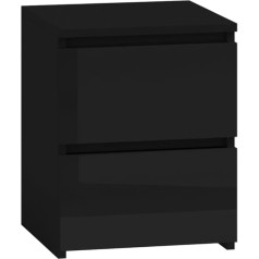 WHATSIZE Moderna Bedside Table Black with 2 Drawers - Mini Chest of Drawers - Bedside Table in Bedroom - Drawer Element for Hallways, Living Room or Office
