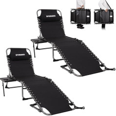FUNDANGO 2 x Folding Sun Lounger, 5-Adjustable Backrest with Side Table, Deck Chair, Garden Lounger, Camping Lounger for Beach, Garden, Patio, Pool