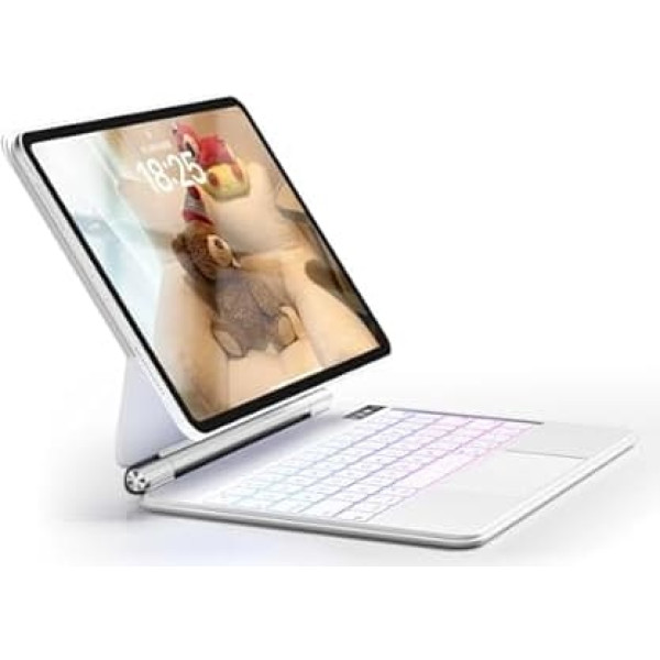 JKSML Keyboard Case for iPad Pro11 Inch 4/3/2nd Gen with 7 Colours Lighting, Magnetic Free-Floating Design, Soft TPU Back Housing, Bluetooth QWERTZ Keyboard for iPad Pro11 2022/2021/2020, White