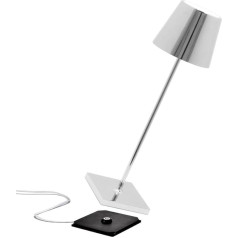Zafferano Poldina Pro Wireless LED Table Lamp Rechargeable - Dimmable Touch Battery Lamp with Galvanised Finish - Light Colour Temperature 2700-3000K - Aluminium H38 (Shiny Chrome)