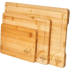 Wooden Chopping Boards for the Kitchen - Set of 3 Wooden Chopping Boards with Juice Groove & Handles, Charcuterie Boards for Vegetables & Cheese, Butcher Block Chopping Board for Meat, Chopping &