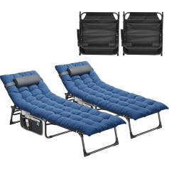 YITAHOME Sun Lounger Set of 2 Foldable with Cushion 190 x 68 x 31 cm, Camping Lounger with 5 Adjustable Positions, Sun Loungers with Headboard and Side Pocket, Sun Lounger 200 kg for Garden, Pool,