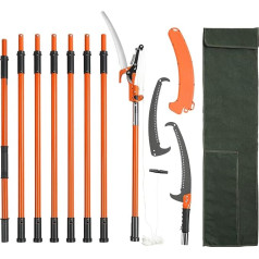 VEVOR Manual Pole Saw 8M, Sharp Steel Blade and Scissors 2.2-8.2m Extendable Pruning Shears, High Branches Branch Cutter with Lightweight 8 Fiberglass Handles, for Pruning Palms and Shrubs