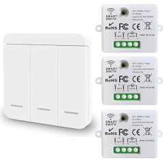 DieseRC Mini Wireless WiFi Switch, 2500W 10A RF Relay Remote Control, 3 Receivers with 1 Wireless Wall Switch, Smart Control by Phone via Tuya App, Compatible with Alexa/Google Home