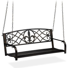 Relaxdays Hanging Bench, 2-Seater, Garden Swing for Hanging, Vintage Design, Metal, HBT 197 x 133 x 58 cm, Black/Bronze