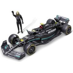 BBURAGO - Mercedes AMG Petronas W14 Lewis Hamilton #44 2023 - Realistic 1:24 Scale Car and Lewis Hamilton Figure, Officially Licensed Product by Mercedes, Recommended Age 14+ Years