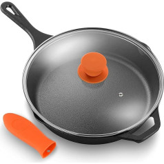 NutriChef Cast Iron Induction Grill Pan - Lodge Cast Iron, Grill Pan - Iron Pan Perfect as a Steak Pan, Pre-Burned Cast Iron Frying Pan Non-Stick Coated Grill Pan 30 cm