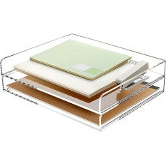 SANRUI Stackable Letter Trays, Paper Tray, Organiser, Clear Acrylic Paper Sorter, Tidy File Tray, Pack of 2