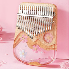 BOTOWI 21 Key Thumb Piano, Crystal Kalimba, Transparent Acrylic C-Tone with Eva Bag, 17 Keys Finger Piano, Musical Gift, Sticker, Tuning Hammer, Cleaning Cloth, 17 Keys Sakura
