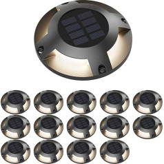 ledscom.de Bunso LED Solar Floor Lights for Outdoor Use, IP65, Plastic, Round, 120 mm Diameter, Warm White, Pack of 15