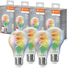 Ledvance SMART+ MATTER LED Bulb, Compatible with Google, Alexa, Apple, White Glass, 4.8W, 470lm, E27, Colour Light & White Light, App or Voice Control, Up to 15,000 Hours Life Span, Pack of 4