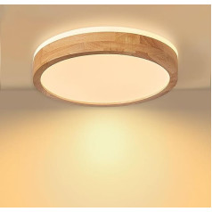 Baerolc LED Ceiling Light Wood, Top 360° Glow, Diameter 30 cm, Wooden Ceiling Light, Bedroom, 24 W, 3000 K Warm White Ceiling Light, Round Wood Lamp for Bedroom/Office/Kitchen/Children's