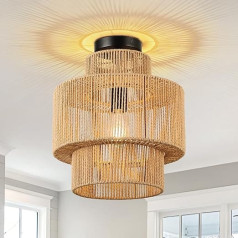 FORCOSO Rattan Ceiling Light, Boho Ceiling Light with 3 Layers Natural Rattan Lampshade, E27 Vintage Chandelier, Rustic Brown Boho Lamp Ceiling for Living Room, Bedroom, Dining Room, Kitchen, Hallway