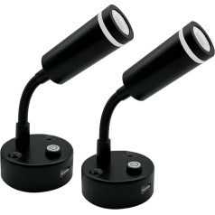 Dream lighting LED Reading Lamp 12 V with USB for Motorhome Boat Interior Lighting Caravan Lamps Dimmable 3000 K Warm White Black Gooseneck Pack of 2