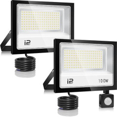 YZYFACAI 100 W LED Spotlight with Motion Sensor Outdoor 2 Pieces, Super Bright 10000 LM LED Headlight, 7000 K Cool White Spotlight, IP67 Waterproof Outdoor Spotlight, for Backyard, Courtyard,