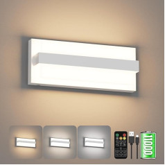 Klighten Dimmable LED Battery Wall Light Indoor 11000 mAh 3000 K -6000 K Touch Wall Lamp Wireless with Remote Control Wall Lights Indoor with Timing Functions with USB-C for Bedroom 8 W White