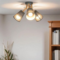Licht-Erlebnisse VAIO Ceiling Light Wood Fabric Natural Grey Dining Room Living Room Length: 42 cm E27 Low Glare Flexible Scandinavian Bedroom Ceiling Light