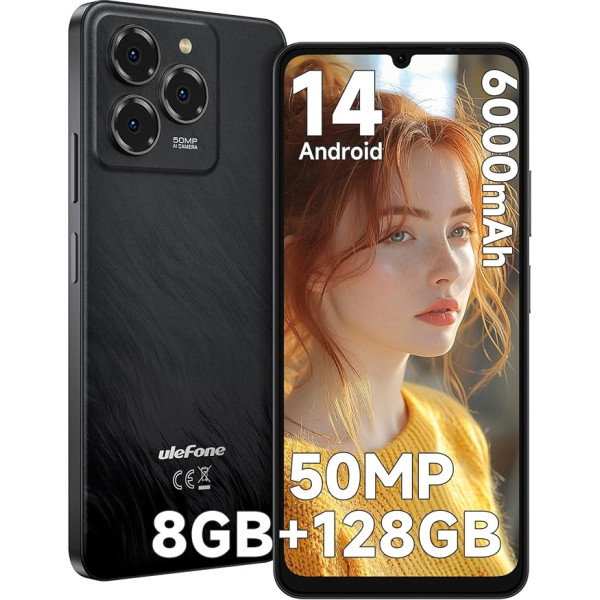Ulefone Note 20 Pro Mobile Phone Android 14 8GB + 128GB/1TB SD 50MP + 8MP Camera Octa Core 6000mAh 18W 6.75 Inch HD+ 90Hz 4G Dual SIM Smartphone Without Contract Fingerprint Face ID GPS OTG 2 Year