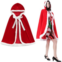 Women's Red Santa Claus Cloak with Santa Hat, White and Red, for Santa Claus, Height 120 cm
