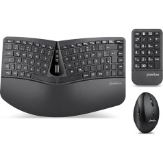 Perixx PERIDUO-606A 3-in-1 Wireless Ergonomic Keyboard, Vertical Mouse, Numeric Keypad, Adjustable Wrist Rest, QWERTZ