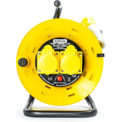 Status 25 m 110 V 2 Socket Outlet Metal Frame Cable Reel - Yellow