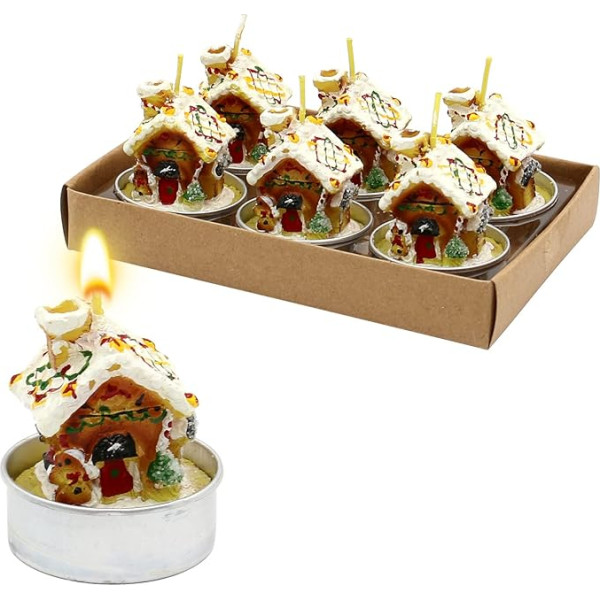 Dekohelden24 W-10024722 Set of 6 Tea Lights Gingerbread House Snow-Covered Dimensions Each Tea Light 4 x 4 x 5 cm