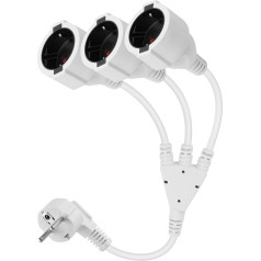 GELRHONR 3-Way Schuko Sockets Power Cable, 250V16A IP44 Extension Cable Outdoor Protective Contact Type F (CEE 7/7) Male to Female, for Outdoor Home, Kitchen, Office (White 1 to 3)