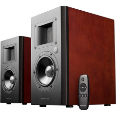 AirPulse A200 Active Bookcase Bluetooth Speaker System with Signature Phil Jones Design Cherry Wood