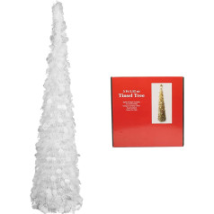 NC 1.5m Foldable Artificial White Tinsel Christmas Tree Pop Up for Holiday Carnival Party Home Office Fireplace Decorations
