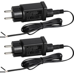 NEWNEN Lichterkette Netzteil Adapter, 2 Pack LED Lichterketten Adapter Stecker mit 2-Meter-Verlängerungskabel, IP44 Wasserdicht Transformator für Weihnachtsbeleuchtung Lichtervorhang LED (12V 12W 1A)