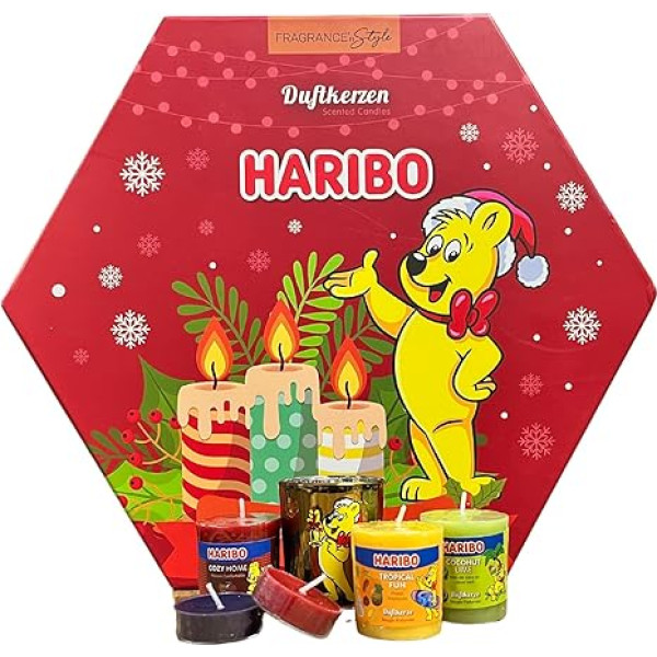 Haribo Advent Calendar with Votives Candles & Tea Lights | Exclusive Selection of Various Scented Candles for Winter & Summer | Perfect Gift Set for a Scented Pre-Christmas Season