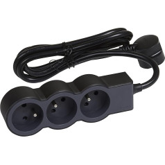 Legrand 049489 3 Socket Extension Lead with Ground with Cable 3m - Black and Dark Grey