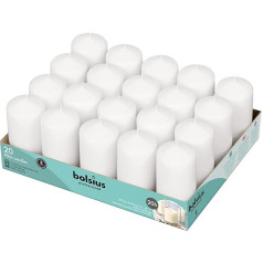 Bolsius Basic Candles for Decoration, Wax, White, Odourless, Size Single: H 9.8 cm Diameter 4.8 cm, Pack of 20