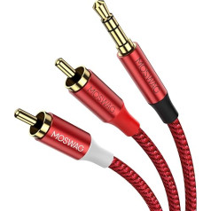 MOSWAG RCA Cable, 3.5 mm Male to 2RCA Male Stereo Audio Adapter Dual Shielded Gold-Plated Coaxial Cable Nylon Braided AUX RCA Y Cable for Smartphones, MP3, Tablets, Speakers, HDTV