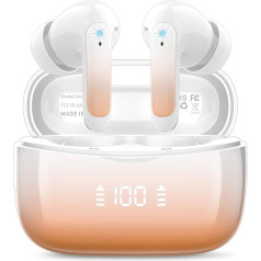 Bluetooth Headphones, Wireless Bluetooth 5.3 In-Ear Headphones with 4 ENC Noise Cancelling Mic, 56H HiFi Stereo Deep Bass Playtime, IP7 Waterproof Earphones LED Display, Touch Control, Orange