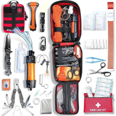 Baytiz Survival Kit and First Aid Set, with Water Filter Straw and Outdoor Equipment, Military Backpacks, Accessories for Camping, Hiking, Cycling, Car Gadget for Men and Children