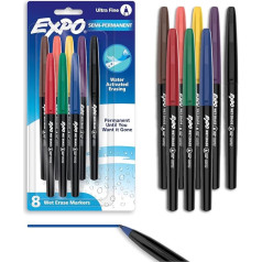Vis-?-Vis Wet-Erase Marker, Fine Point, Assorted, 8/Set, Sold as 1 Set