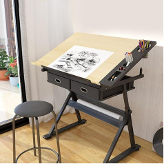 WJFTODAY Kunsthandwerks-Arbeitsplatz, Hobby-Zeichentisch, höhenverstellbar 0°-80°, neigbachentisch, höhenverstellbar 0°-80°, neigbarer Tischplatten-Maltisch für technisches Zeichnen, Lesen, Schreiben
