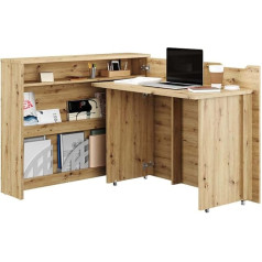 Lenart Work Concept CW-01P - Fold-Out Desk with Shelves - Right Side - Work Surface Table Top 100 cm - Intelligent Home Office (Handmade Oak)
