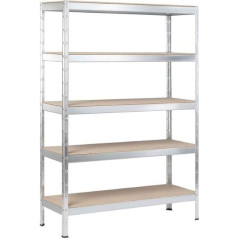 SCHULTE Regalwelt XL Heavy Duty Shelving Unit with 5 Wooden Shelves, Load Capacity per Level 150 kg, 180 x 130 x 45 cm (H x W x D), Galvanised, Storage Shelf, Basement Shelf, Workshop Shelf, Boltless