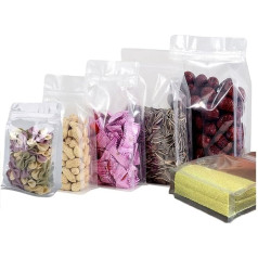 VOLWCO 100 x Plastic Stand-Up Bags Transparent Zip Bags Zip Transparent Packaging Ziplock Bags Resealable Bags Quick Release Bags for Food Tea